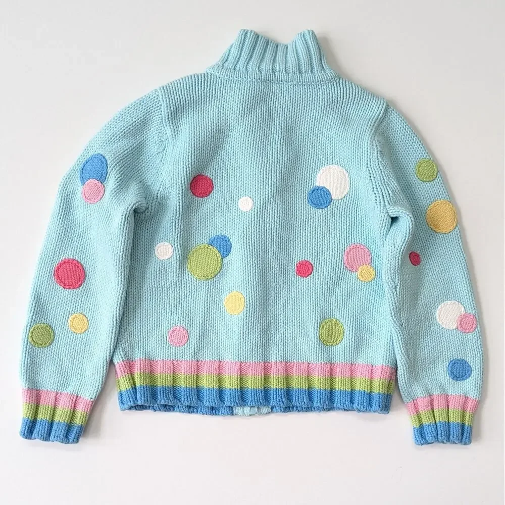 Talbots Kids Vintage 90s Girls Knit Cardigan | Size 6 | Turquoise Polka Dots